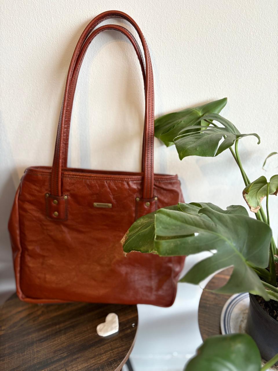 Rich brown handcrafted leather handbag